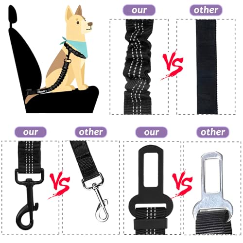 IBWell Dog Seat Belt,3 Piece Set Retractable Dog Car Harness Adjustable Dog Seat Belt for Vehicle Nylon Pet Safety Seat Belts Heavy Duty & Elastic (Black & Purple) - color: Black & Purple