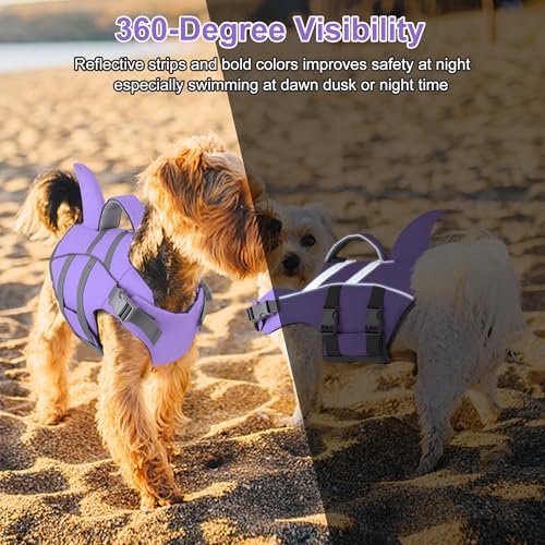 Dogcheer Dog Life Jacket with Shark Fin, High Buoyancy Swim Vest with Top Rescue Handle, Adjustable Reflective Flotation Vest for Swimming, Kayaking, Boating - Taro Purple,L - color: Taro Purple, size: Large