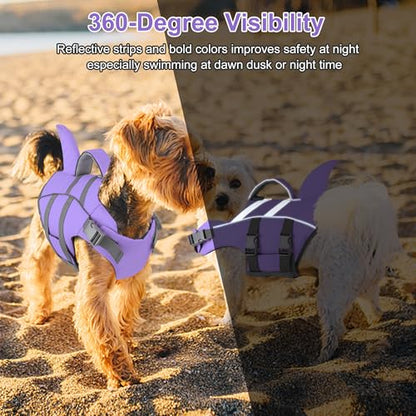 Dogcheer Dog Life Jacket with Shark Fin, High Buoyancy Swim Vest with Top Rescue Handle, Adjustable Reflective Flotation Vest for Swimming, Kayaking, Boating - Taro Purple,XL - color: Taro Purple, size: X-large