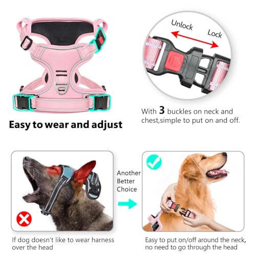 Timos Dog Harness Small Sized, No Pull Pet Harness with Neck Lockable Snap,No Choke Front Clip Dog Reflective Vest,Adjustable Metal Rings 3 Buckles,Easy Control Handle for Small Dogs Lock Pink S - color: Lock Pink, size: Small (Pack of 1)
