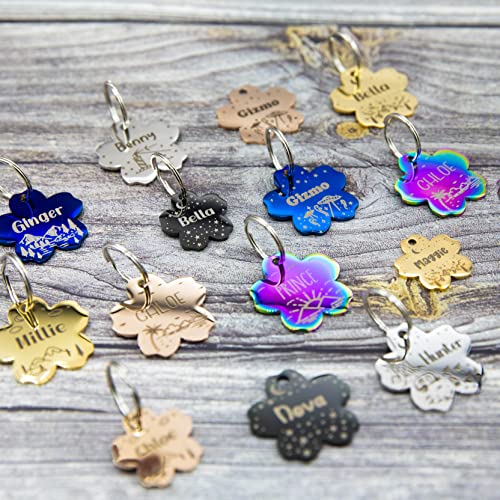 Personalized Dog Tag with 5 Lines of Custom Deep Engraved Durable Stainless Steel Pet ID Name Tag Designer Small Size Flower - size: Small, style: Flower