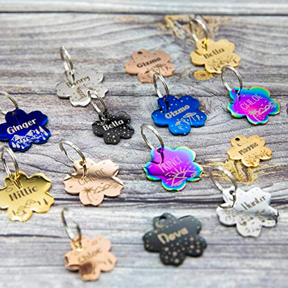 Personalized Dog Tag with 5 Lines of Custom Deep Engraved Durable Stainless Steel Pet ID Name Tag Designer Regular Size Flower - size: Regular, style: Flower