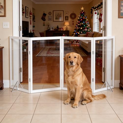 Extra Wide Clear Dog Gate 31" Tall Clear Acrylic Freestanding Dog gate Transparent Pet Gate for Doorways Stairs 3 Panel(55"-70" W) - size: 31"H x 70"W (3 Panels x 24"W Each)