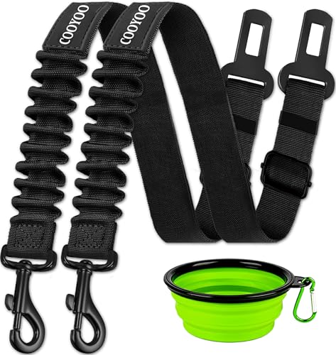 COOYOO Dog Seat Belt,3 Piece Set Retractable Dog Car Harness Adjustable Dog Seat Belt for Vehicle Nylon Pet Safety Seat Belts Heavy Duty & Elastic - color: 01-Set 01-Black+Black