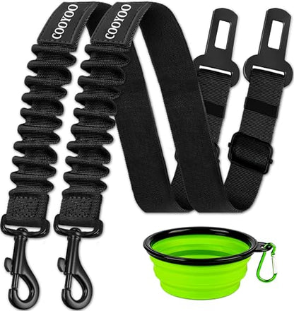 COOYOO Dog Seat Belt,3 Piece Set Retractable Dog Car Harness Adjustable Dog Seat Belt for Vehicle Nylon Pet Safety Seat Belts Heavy Duty & Elastic - color: 01-Set 01-Black+Black