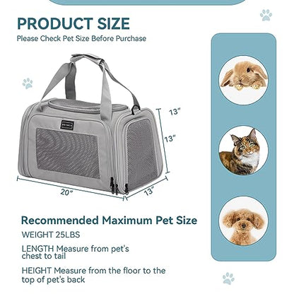 PETSFIT Dog Carrier Cat Carriers for Puppies, Medium Cats up to 25Lbs, Travel Soft Sided Pet Carrier (Large, Grey) - color: New Grey, size: Large