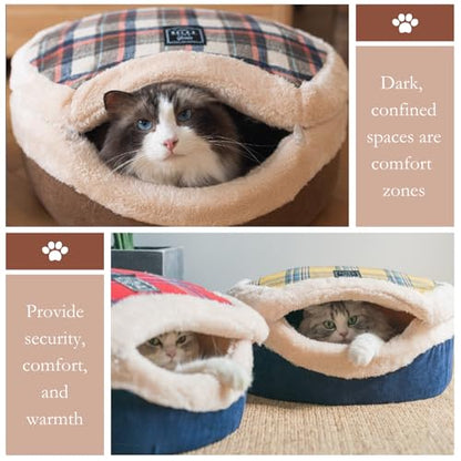 Cat Bed Cave - Enclosed Hideaway with Detachable Lid & Mat for Kitten (Yellow) - color: Yellow