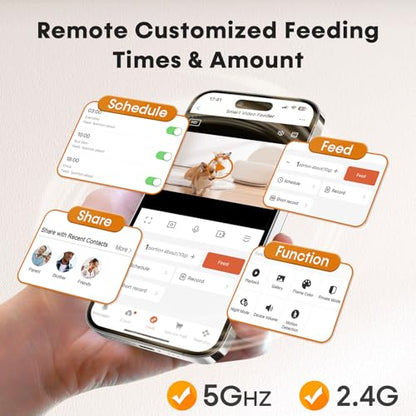 Yakry Automatic Dog Feeder with Camera - 8L/33 Cups Smart Pet Feeder for Small/Medium Dogs & Cats, 5GHz/2.4GHz WiFi App Control, 1080P HD Night Vision, 2-Way Audio, Timed Dry Food Dispenser Indoor - size: 8L