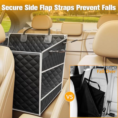 PETICON Dog Car Seat for Large Medium Dogs, One-Piece Hard Bottom Back Seat Extender for Dogs with 2 Mesh Windows, Waterproof Pet Carseat with Storage Pocket for Cars, SUVs and Trucks - size: L