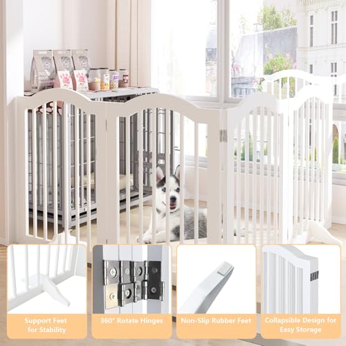 27.6" Freestanding Dog Gates, Indoor&Outdoor Pet Fences for Puppy Dogs, Wooden Dog Gates for Doorways,Stairs,The House,Porch,Deck,Yard(4 Panels 27.56''H×80''W)