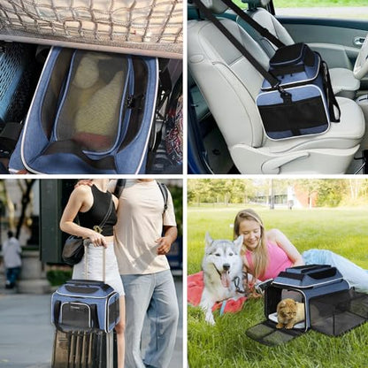 Petskd Top and Side Expandable Pet Carrier 17x11x9.5 Inches Alaska Airline Approved, Soft-Sided Carrier for Small Cats and Dogs with Locking Safety Zippers and Anti-Scratch Mesh(Blue) - color: Blue, size: 17.0"L x 11.0"W x 9.5"H