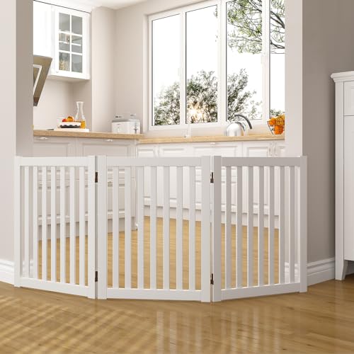 WELLAND Wooden Freestanding Pet Gate, 24 Inch 3 Panel Step Over Fence, Expands Up to 60" Wide, Foldable Indoor Dog Gate Puppy Safety Fence, White - color: White, size: 3 Panel 60" Wide