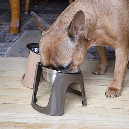 SportPet Food Bowls_Raised Stainless Steel Bowl_Gravity Feeder and Waterer,Brown