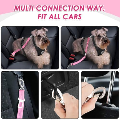 Lukovee Dog Car Harness Seat Belt, Adjustable Mesh Breathable Vest with Elastic Bungee Tether, Soft Padded 2-in-1 Safety Car Harness Seatbelt for Small Medium Large Dogs (A-Pink,XS) - color: A-Pink, size: X-Small