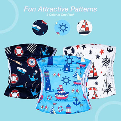 Pet Soft Dog Belly Bands - Washable Dog Diapers Belly Band for Male Dogs, Reusable Male Dogs Wraps 3pack for Doggy Puppy (Sailor, L) - size: Large (14''-18'')