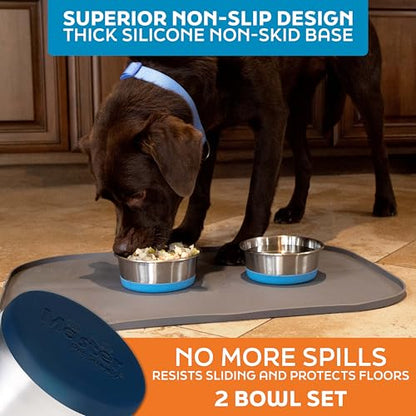 Master Pet Supply Stainless Steel Dog Bowls Set of 2 with Extra Thick Silicone Base - 2 Cup (16 oz) Navy Blue, Non-Slip, Dishwasher Safe Metal Bowls, Pet Dog Food Bowl for Dogs, Cats, Anti Rust - color: Navy Blue, size: 2 Cups (16 oz) 2 Pack