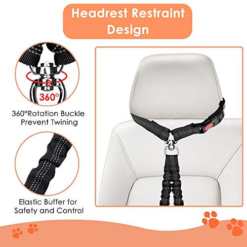 AUTOWT Double Dog Seat Belt, New Dual Pet Car Headrest Restraint Safety Seatbelt No Tangle Dog Leash Duty Adjust Elastic Bungee Puppy Lead Splitter Connect Harness in Vehicle Travel for 2 Dogs