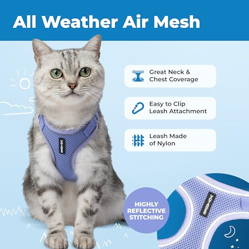 Voyager Escape-Proof Step-in Lock Cat Harness & 5ft Neoprene-Handle Leash Set All-Weather Mesh with Reflective Stitching for Small to Large Cats by Best Pet Supplies, Lavender (327), XXS - color: Lavender, size: XXS (Chest: 11.5 - 14")