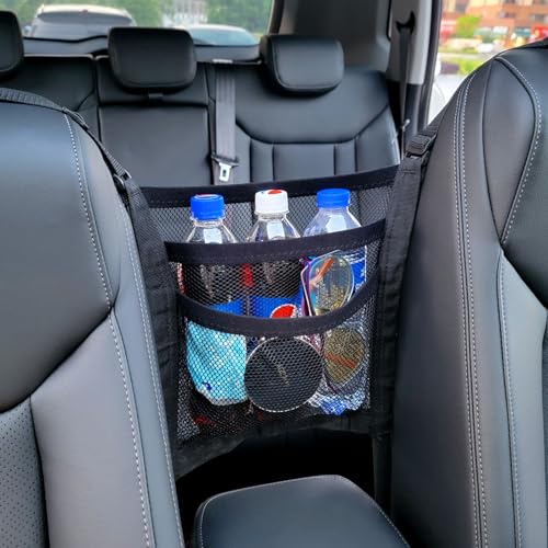 3 Layer Car Mesh Organizer Between Front Seat Backseat Mesh Storage Net Kid Dog Pet Barrier Car Net Pocket Handbag Tissue Purse Holder for SUV, Van