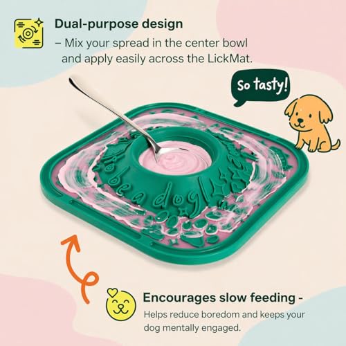 Dog Lick Mat, Green | BPA-Free, Food-Grade Silicone, Slow Feeder with Textured Surface, Integrated Center Bowl, Non-Slip Base