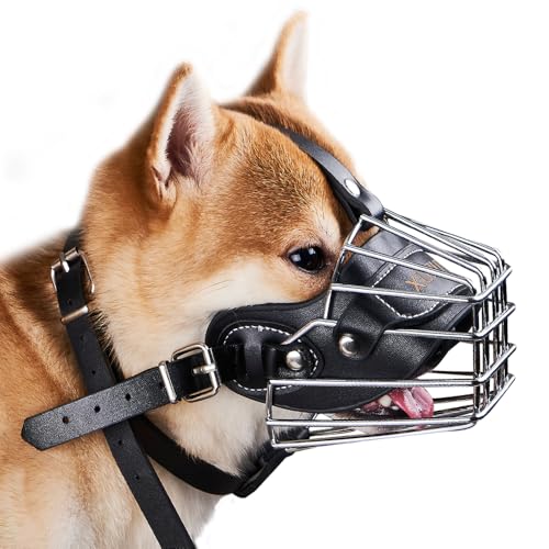 Dog Muzzle- Adjustable Durable Metal Basket,Leather Muzzle,Dog Muzzle for Large Dogs,Basket Allows Panting and Drinking-Comfortable,Lightweight,Muzzle for Large Sized Dog (XL)
