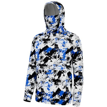 BASSDASH Men’s Fishing Fleece Hoodie with Neck Gaiter Water Resistant Performance Hunting Sweatshirt FS18M - color: Blue&black Camo -No Logo at Sleeve, size: 4X-Large