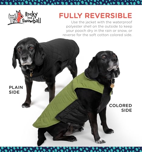 Rocky 2-in-1 Reversible Dog Jacket - Medium & Large Sizes, Waterproof Snow Jacket for Cold Weather - color: Olive, size: Medium