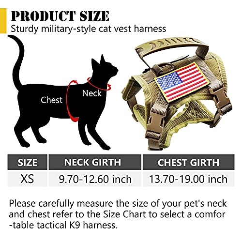 Tactical Cat Harness and Leash for Walking Escape Proof, Adjustable Military K9 Pet Vest Harness Easy Control for Large Cat, Puppy and Small Dog (Coyote Brown) - color: Coyote Brown