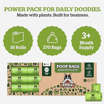 Pogi's Compostable Poop Bags – Leak-Proof, Extra-Large, Made with Plants – 18 Rolls (270 Bags) - size: 1 Count (Pack of 270)