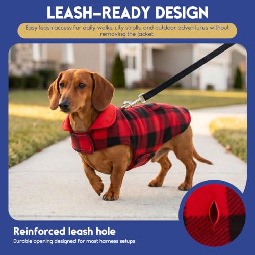 ASENKU Dog Winter Coat, Fleece Doggie Jacket Plaid Reversible Vest Waterproof Windproof Cold Weather Clothes for Small Medium Large Dogs(Red, M) - color: Red, size: Medium