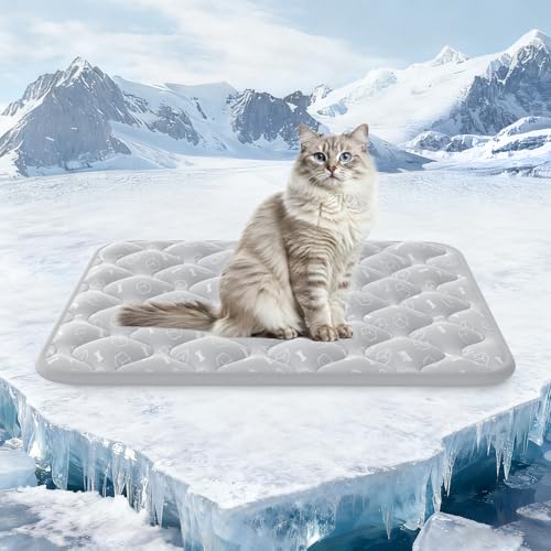 Rywell Dog Cooling Mat 2.0,Elegant Grey Edition, 24 * 18 Thickened Cooling Pad for Dogs, Internal Waterproof & Endothermic Color Changing Arc-Chill Cool Fiber(Q-Max>0.5) for Summer Comfort - color: Grey, size: Small