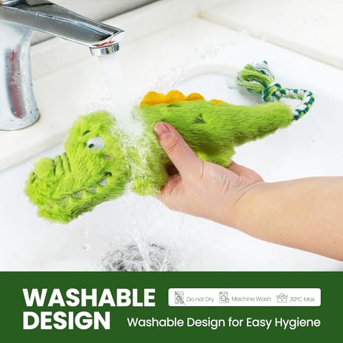 Squeaky Plush Crocodile Dog Toy with a Rope Tail,Crinkle Stuffed Dog Toy Keep Them Busy Tug of War Training Play, Dog Chew Toys for Small Dogs (Green)