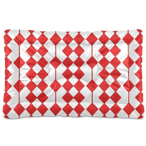 Red Pattern Pattern Pet Bed Mat for Dogs and Cats, Soft Washable Crate Pad with Non-Slip Bottom, Cozy Bed Cushion for Small Medium Large Pets, 24x36 Inch - size: Medium