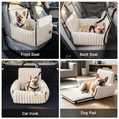 MIXJOY 6-in-1 Dog Car Seat for Small/Medium Dogs up to 25 lbs, Multi-Functional Dog Carrier for Car with Detachable Washable Cover, Pet Travel Bed with Clip-On Safety Leash, Beige - color: Beige