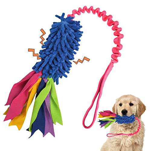 wodoca Dog Tug Toy, Dog Toys for Aggressive Chewers - Strong Squeak Rope Toy, Easy to GRAP Chew Toy for Large Dogs, Puppies, Middle Dogs - Ideal for Training and Play, Hand Made - color: Blue Chenille, Red Webbing
