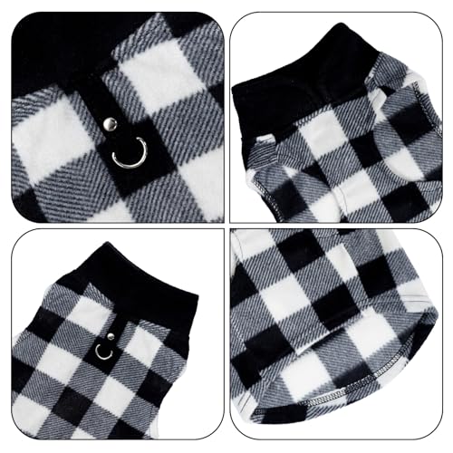 Rbenxia 1 PC Plaid Dog Sweaters with Leash Ring Soft Fleece Vest Dogs Pullover Warm Jacket Pet Dogs Clothes Winter Dog Outfits for Small Puppy Cat Pets (Black and White, X-Small) - color: Black and White, size: X-Small