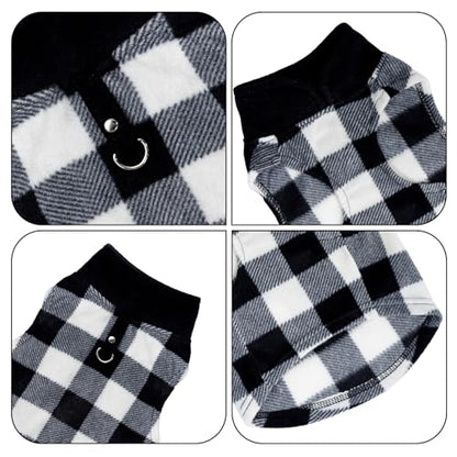 Rbenxia 1 PC Plaid Dog Sweaters with Leash Ring Soft Fleece Vest Dogs Pullover Warm Jacket Pet Dogs Clothes Winter Dog Outfits for Small Puppy Cat Pets (Black and White, X-Small) - color: Black and White, size: X-Small