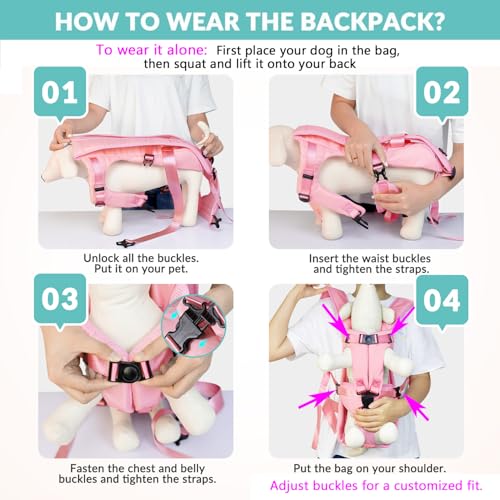 Lukovee Dog Backpack Carrier, Legs Out Easy-fit Dog Front Carrier for Small Medium Dogs, Adjustable Hands Free Dog Chest Carrier for Hiking Cycling (Pink,Medium) - color: Pink