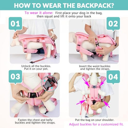 Lukovee Dog Backpack Carrier, Legs Out Easy-fit Dog Front Carrier for Small Medium Dogs, Adjustable Hands Free Dog Chest Carrier for Hiking Cycling (Pink,Medium) - color: Pink