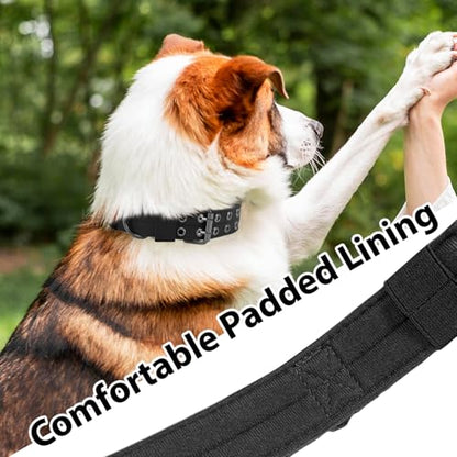 Tactical Dog Collar Military Adjustable Dog Collars Soft Nylon Training Collar with Patch Heavy Duty Metal Buckle Collars for Medium Large Dogs (Black-1, XL) - color: Black-1, size: XL