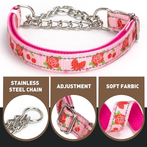 Rose Flower Martingale Dog Collar，Reflective No-Pull Adjustable Chain Collar for Medium,Large & XL Dogs (Large Rose) - color: 15, size: L(Neck15"-22")