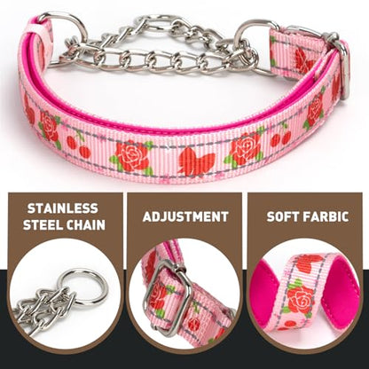 Rose Flower Martingale Dog Collar，Reflective No-Pull Adjustable Chain Collar for Medium,Large & XL Dogs (Large Rose) - color: 15, size: L(Neck15"-22")