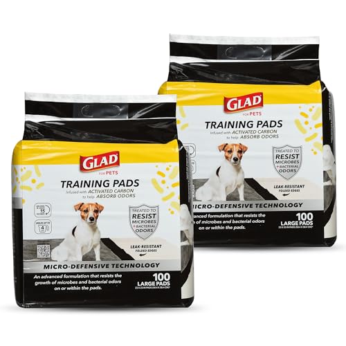 Glad for Pets Activated Carbon Puppy Training Pads with Anti-Microbial Technology, Odor Control Pee Mats for Dogs, 6-Layer Leak-Proof Heavy Duty Indoor Potty Pads, 23 x 23 Inches, 100 Count - 2 Pack - size: 100 Count (Pack of 2)