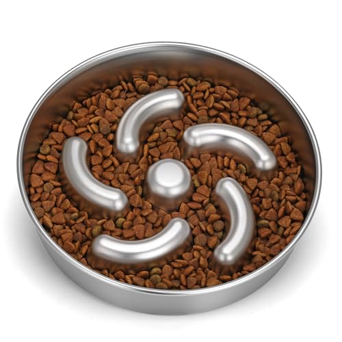 Slow Feeder Dog Bowl, 2 Cups Stainless Steel Heavy Duty with Non-Slip Base 8.7 inch Puzzle Maze Dog Food Bowls for Medium, Large Breed Size Dogs to Slow Down Eating