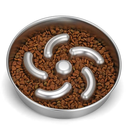 Slow Feeder Dog Bowl, 2 Cups Stainless Steel Heavy Duty with Non-Slip Base 8.7 inch Puzzle Maze Dog Food Bowls for Medium, Large Breed Size Dogs to Slow Down Eating