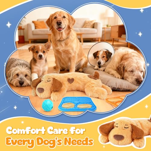 Heartbeat Puppy for Dogs, Lick Mats & Treat Ball– All-Round Calming Kit for Anxiety Relief, Sleep Aid & Behavior Training, Puppy Essentials to Keep Them Busy（4 Pcs）