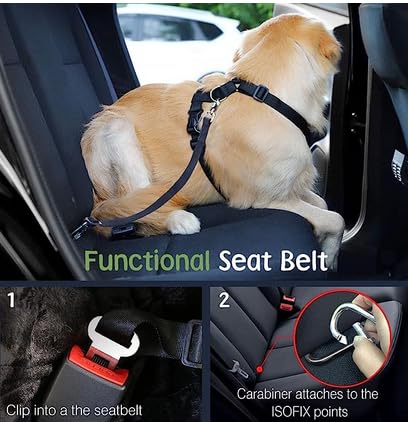 VavoPaw Dog Seat Belt, Safety Vest Dog Car Harness with Adjustable Buckle Dog Seat Belt for Vehicle Nylon Pet Safety Seat Belts Heavy Duty(XL, Black) - color: Black, size: XL (Chest: 24.4-34.7", Neck: 18.9-29.1")