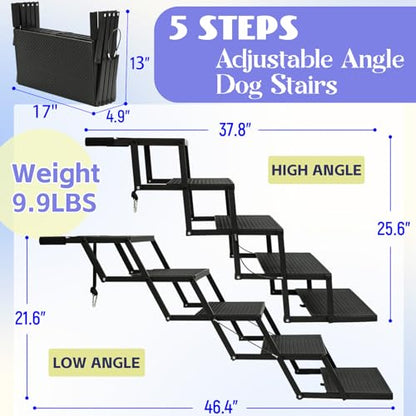 Dog Steps for Car and Truck,25.6" H Foldable Dog Stairs for Large Dogs, Lightweight Pet Stairs Supports Up to 350 lbs, 5 Steps
