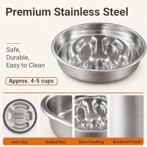Elevated Slow Feeder Dog Bowl for Medium Dogs, Adjustable Raised Dog Bowl Stand with Stainless Steel Slow Feed Bowl, Reduces Choking & Improves Digestion, Non-Slip Bamboo Stand (Black & Walnut) - color: Black & Walnut