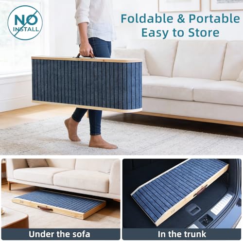 ZJSF Foldable Wooden Dog Ramp for High Bed, Dog Stairs for Small Dogs, High Traction Platform with 6 Adjustable Heights (14"-28"), 48" L, Supports up to 200 lbs - size: 48"L X 16.5"W